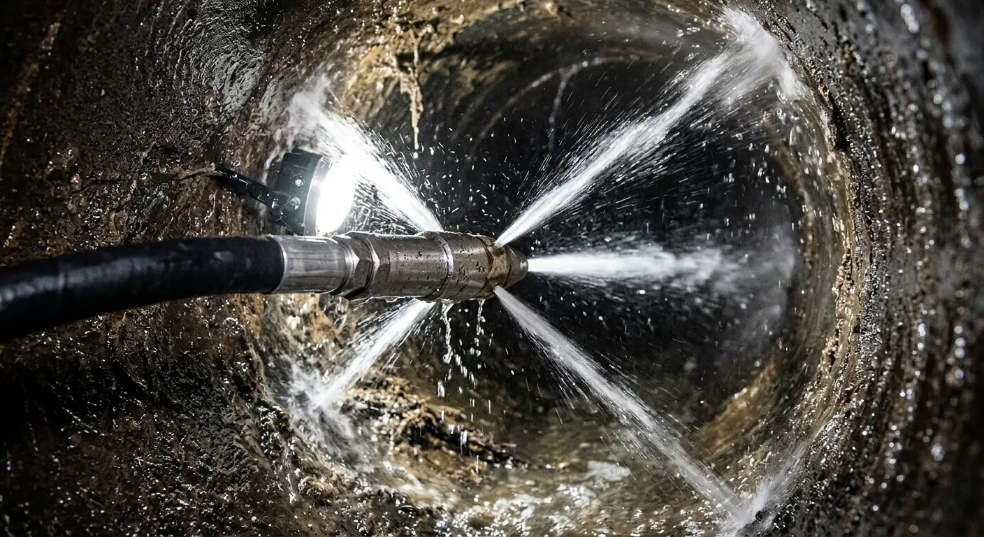 High-pressure hydro jetting nozzle cleaning sewer pipe for Storm Drain Cleaning in Reserve